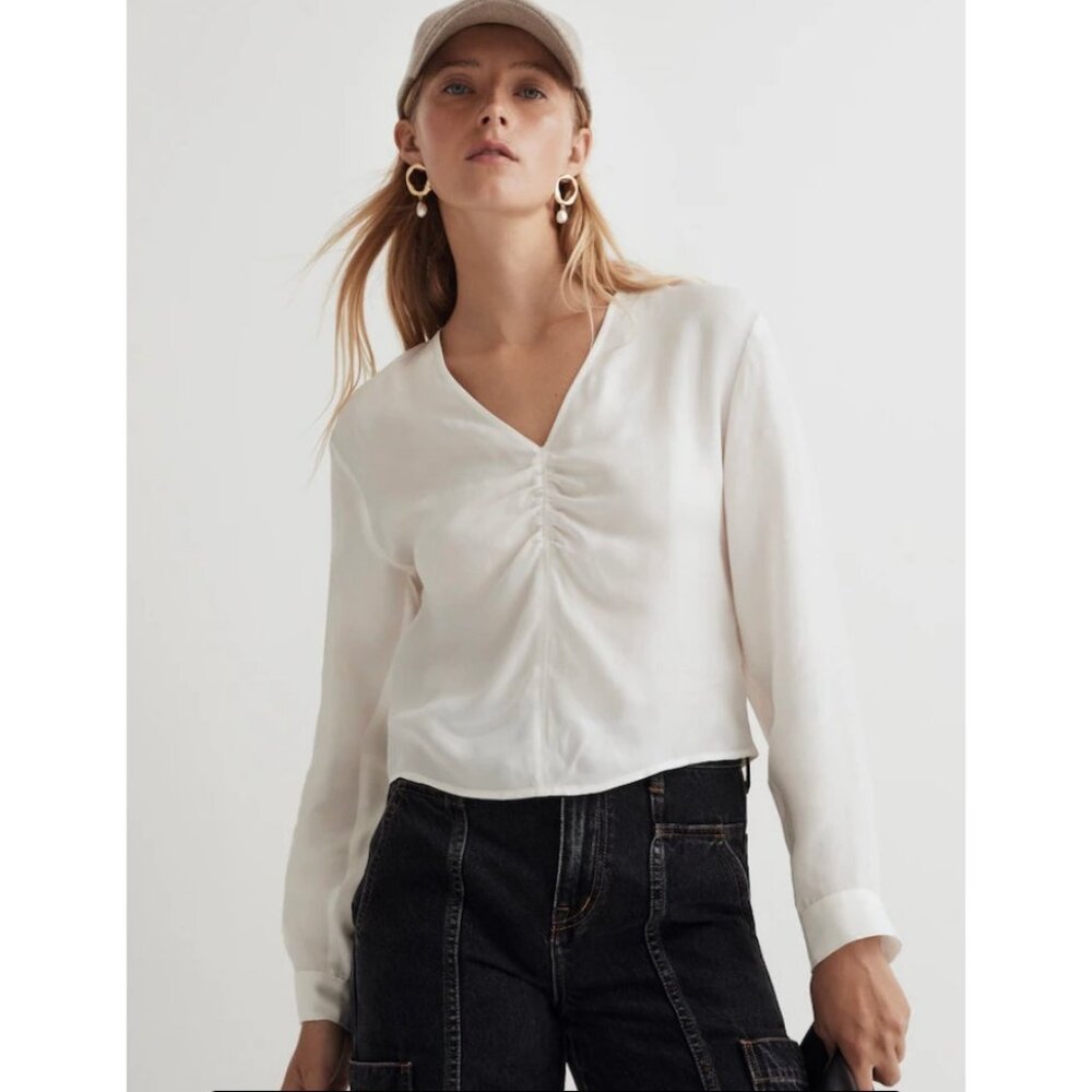 Madewell White Ruched Blouse